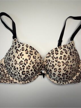 Victoria's Secret Leopard Print Push Up Bra Beige Black 36C Padded Underwire